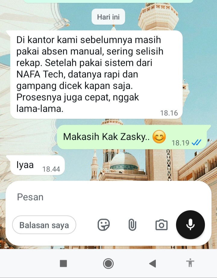 Testimoni Kak Zasky pengguna sistem absensi digital instansi NAFA Tech