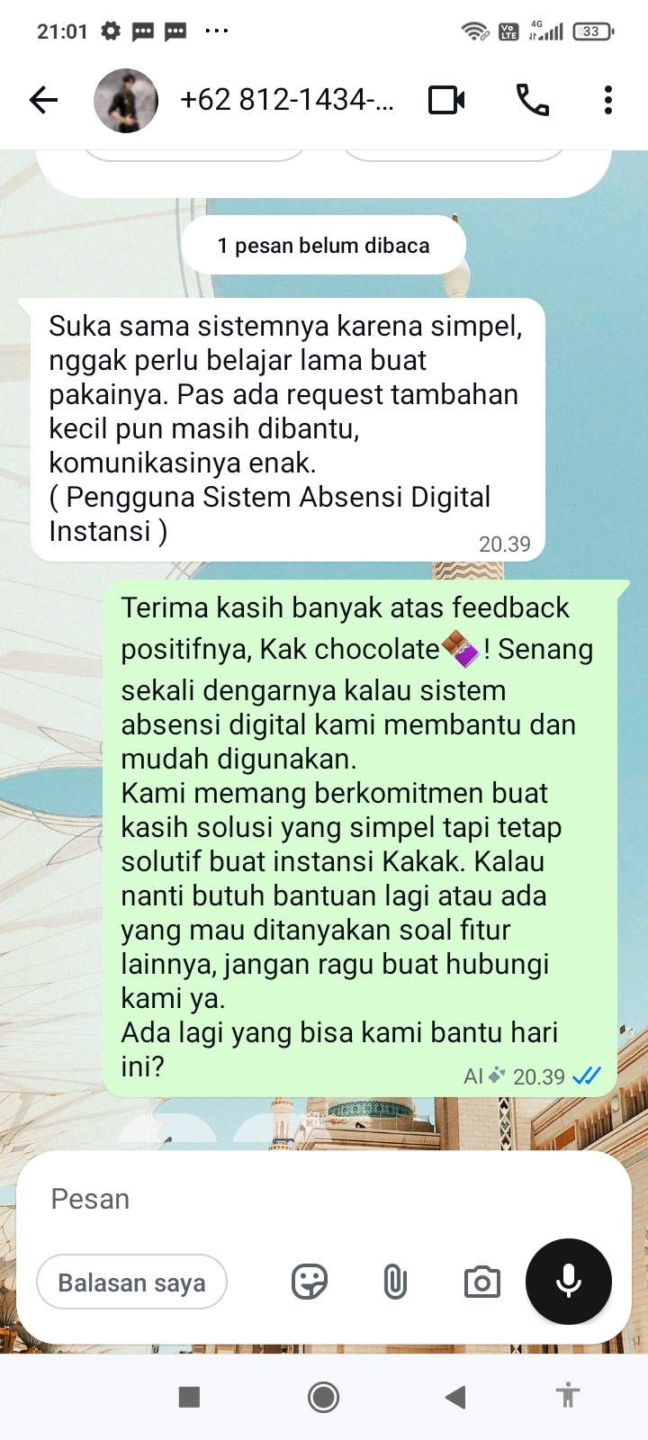 Testimoni pengguna sistem absensi digital instansi NAFA Tech